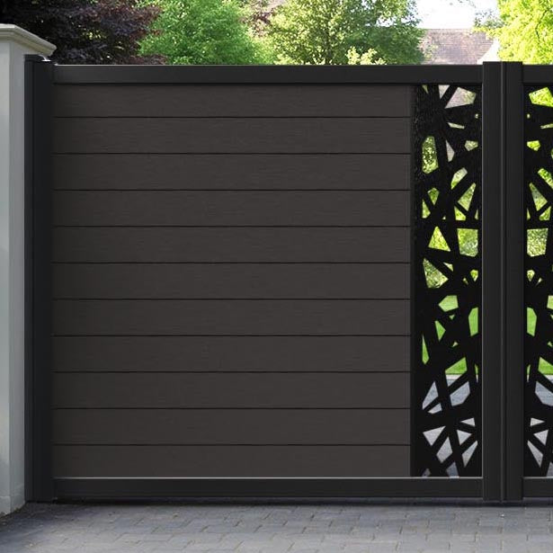 Fusion Prism Straight Top Driveway Gate - Dark Oak - Middle Screen