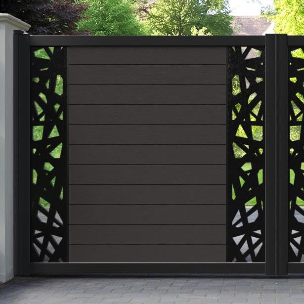Fusion Prism Straight Top Driveway Gate - Dark Oak - Middle & End Screen