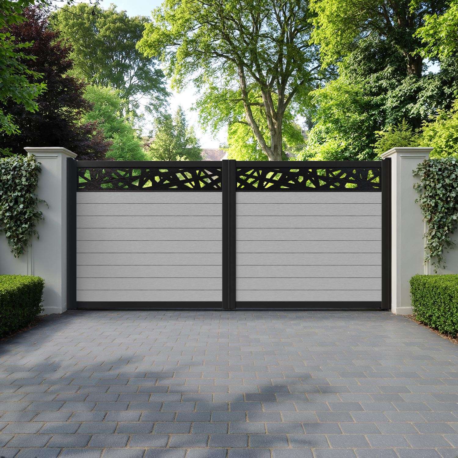 Fusion Prism Straight Top Driveway Gate - Light Grey - Top Screen