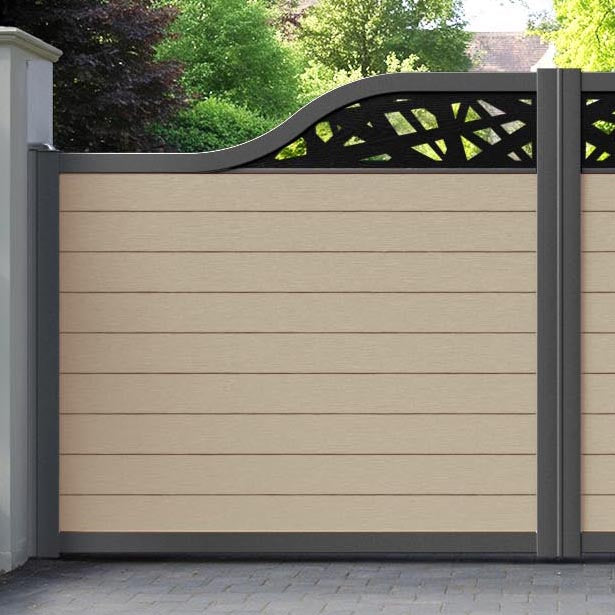 Fusion Prism Curved Top Driveway Gate - Light Oak - Top Screen