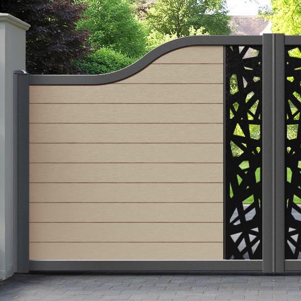 Fusion Prism Curved Top Driveway Gate - Light Oak - Middle Screen