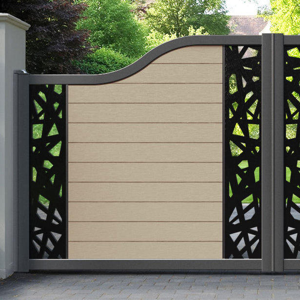 Fusion Prism Curved Top Driveway Gate - Light Oak - Middle & End Screen