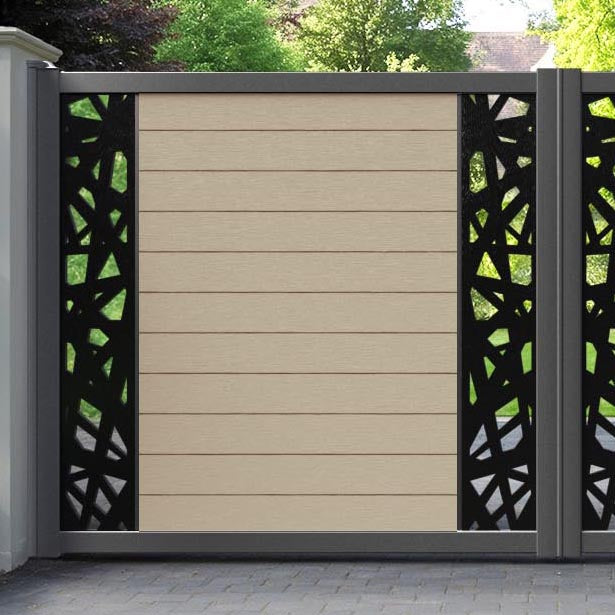 Fusion Prism Straight Top Driveway Gate - Light Oak - Middle & End Screen
