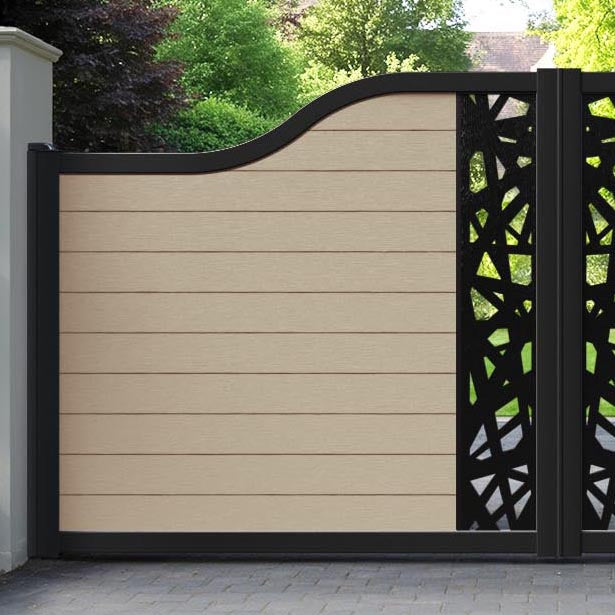 Fusion Prism Curved Top Driveway Gate - Light Oak - Middle Screen