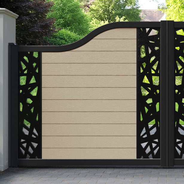 Fusion Prism Curved Top Driveway Gate - Light Oak - Middle & End Screen
