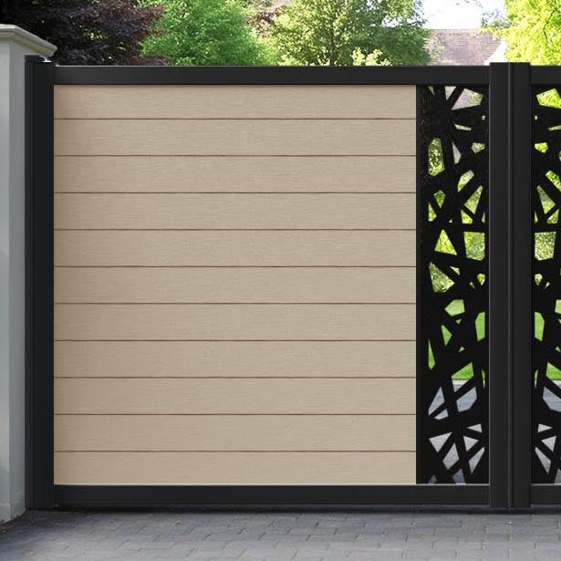 Fusion Prism Straight Top Driveway Gate - Light Oak - Middle Screen