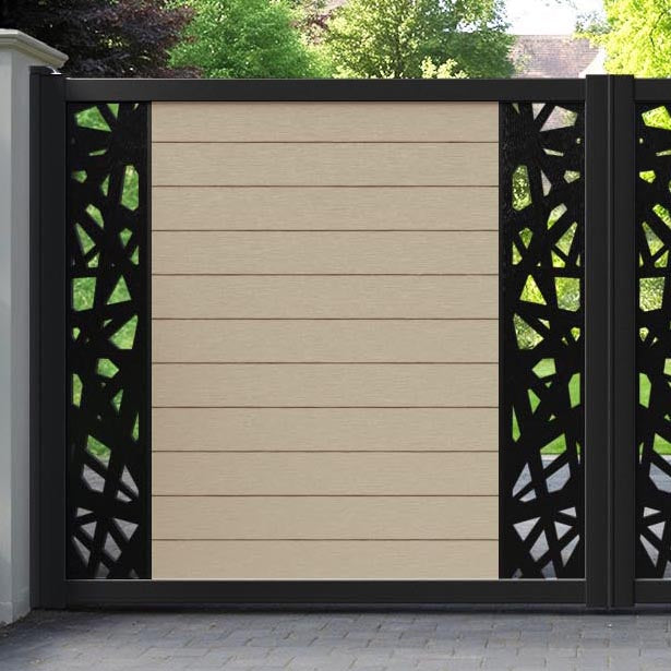 Fusion Prism Straight Top Driveway Gate - Light Oak - Middle & End Screen