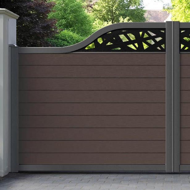 Fusion Prism Curved Top Driveway Gate - Mid Brown - Top Screen
