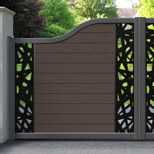 Fusion Prism Curved Top Driveway Gate - Mid Brown - Middle & End Screen