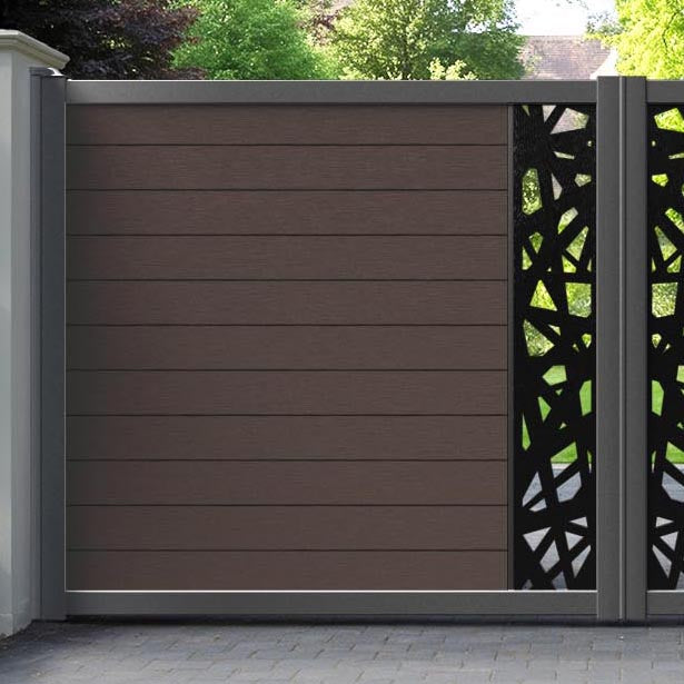 Fusion Prism Straight Top Driveway Gate - Mid Brown - Middle Screen