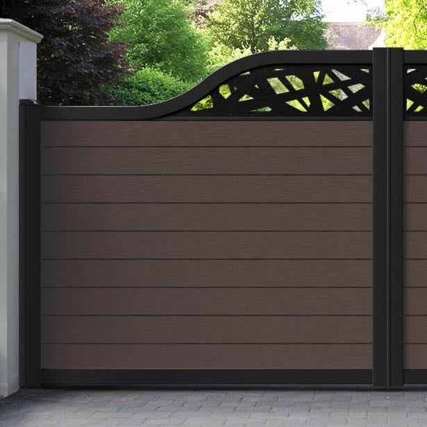 Fusion Prism Curved Top Driveway Gate - Mid Brown - Top Screen
