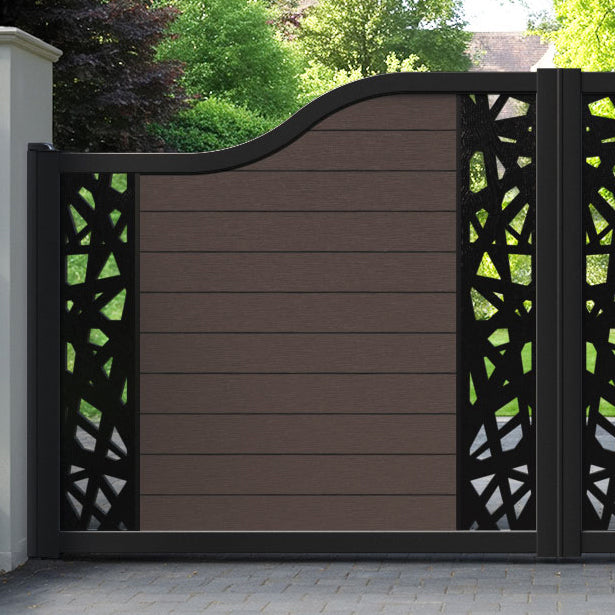 Fusion Prism Curved Top Driveway Gate - Mid Brown - Middle & End Screen