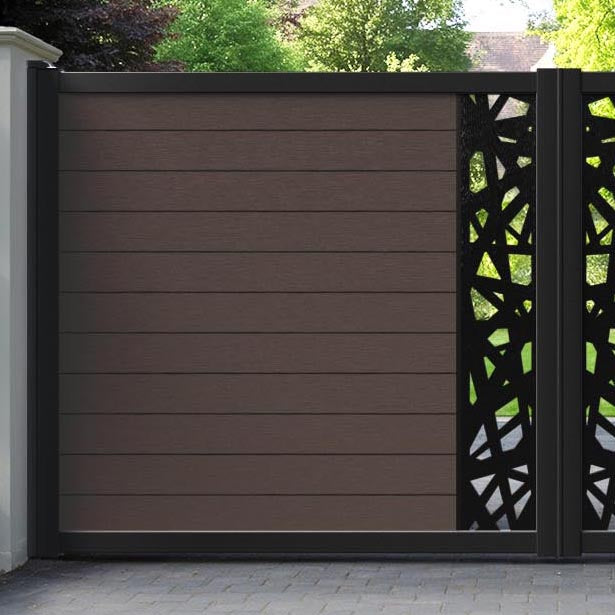 Fusion Prism Straight Top Driveway Gate - Mid Brown - Middle Screen