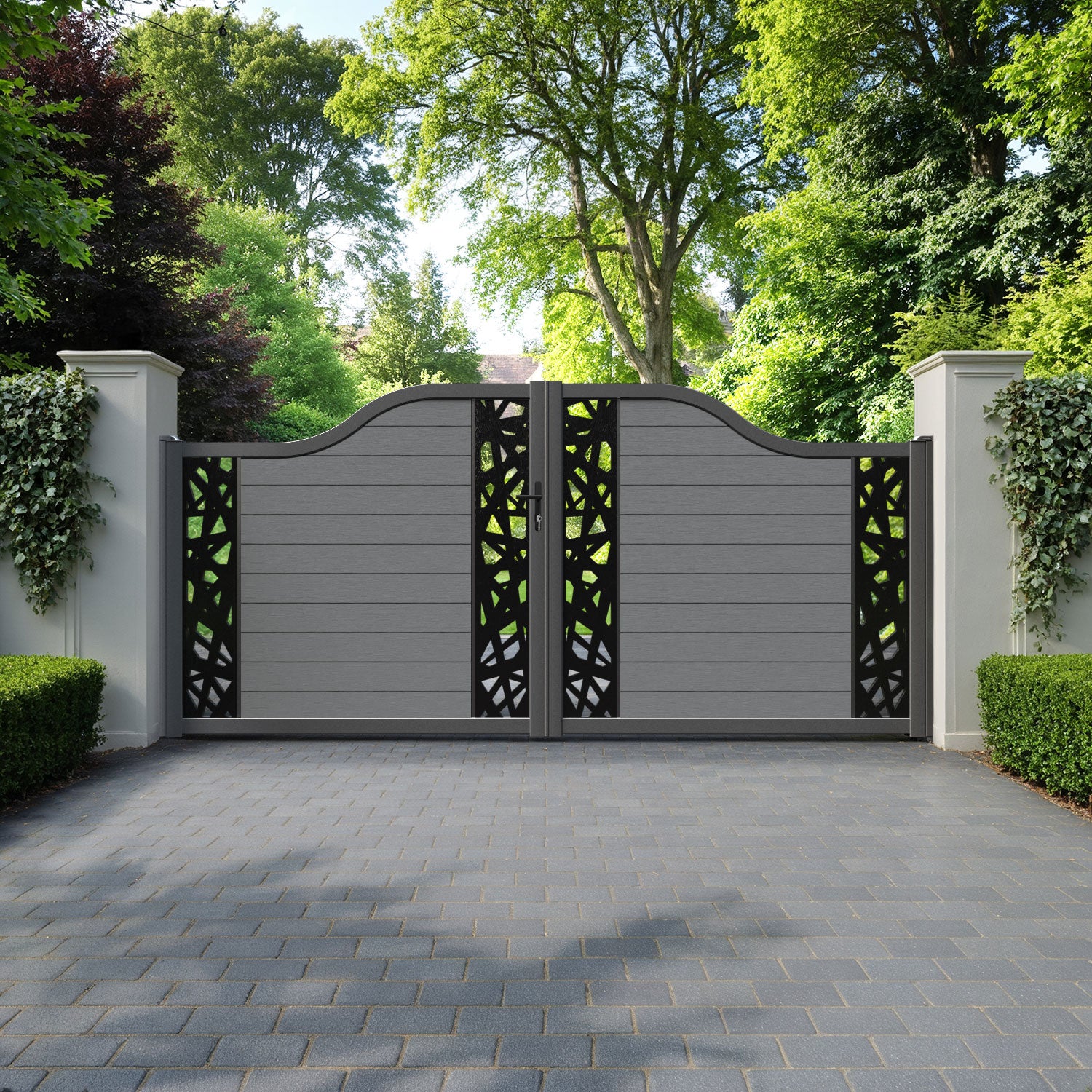 Fusion Prism Curved Top Driveway Gate - Mid Grey - Middle & End Screen