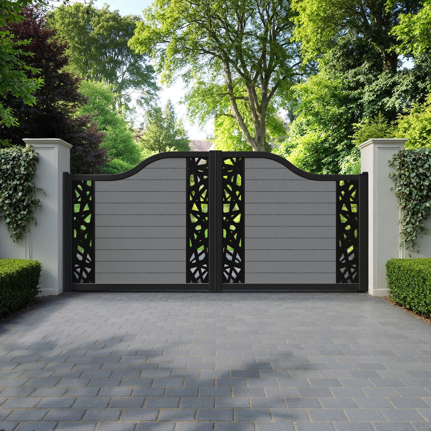 Fusion Prism Curved Top Driveway Gate - Mid Grey - Middle & End Screen