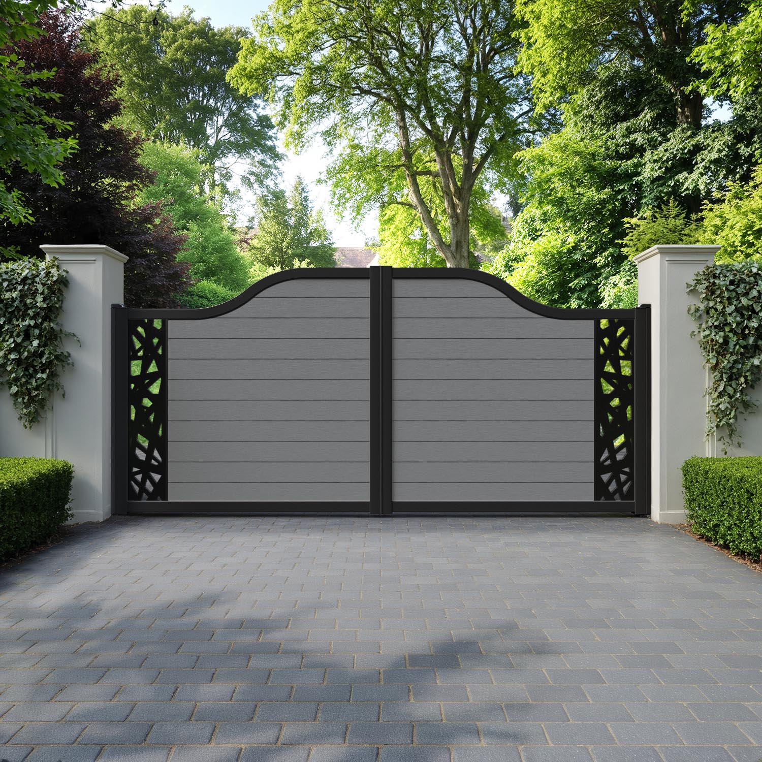 Fusion Prism Curved Top Driveway Gate - Mid Grey - End Screen