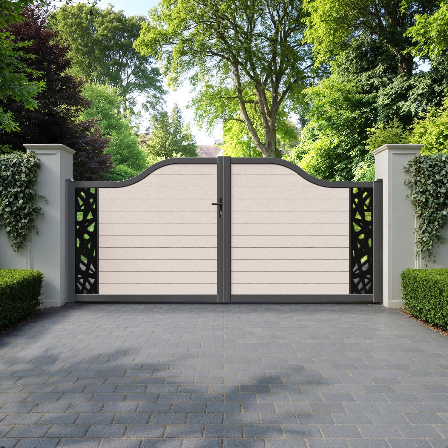 Fusion Prism Curved Top Driveway Gate - Mid Stone - End Screen