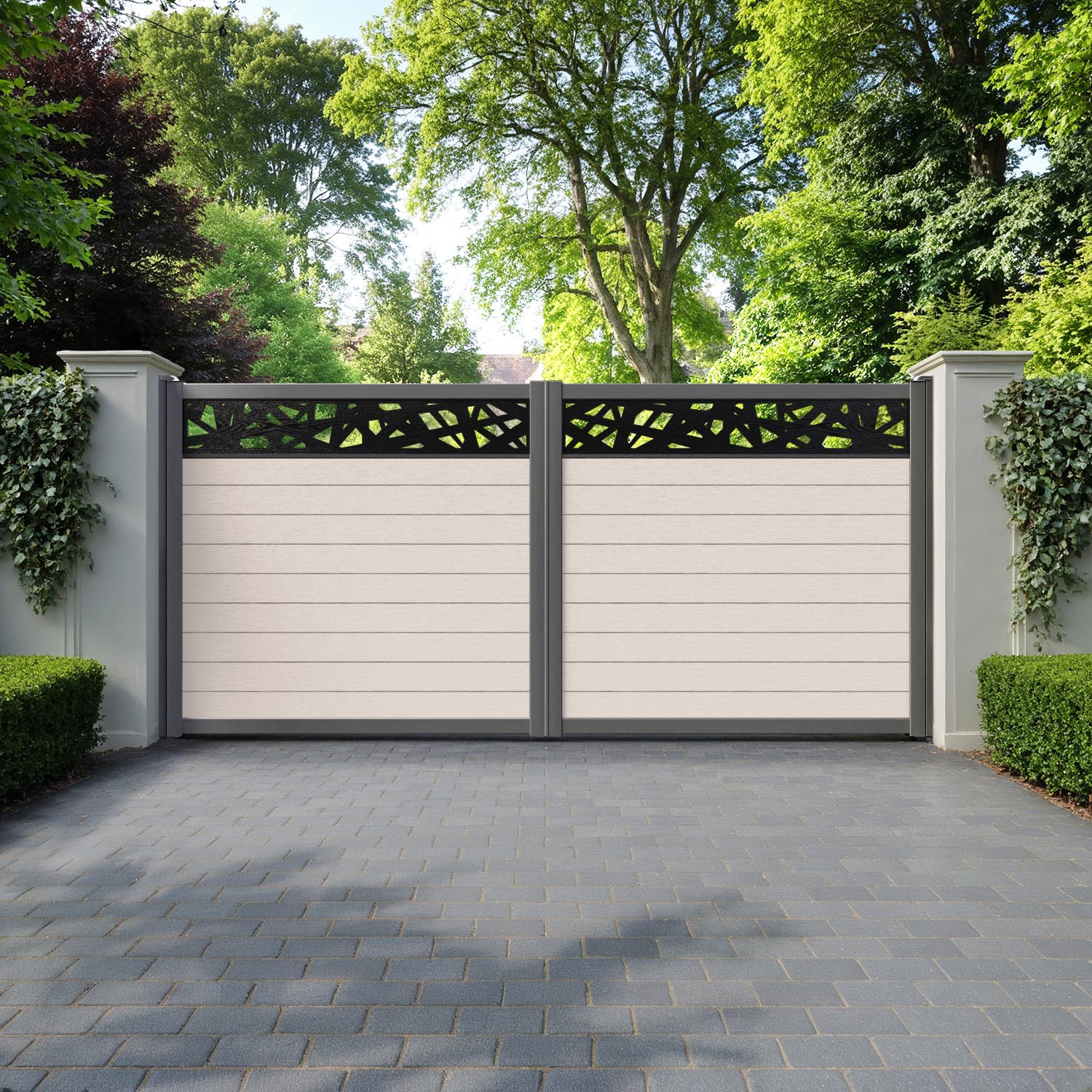 Fusion Prism Straight Top Driveway Gate - Mid Stone - Top Screen