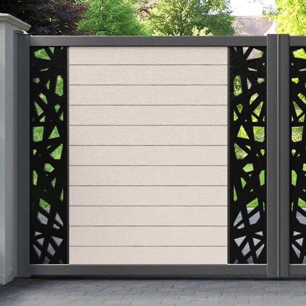 Fusion Prism Straight Top Driveway Gate - Mid Stone - Middle & End Screen