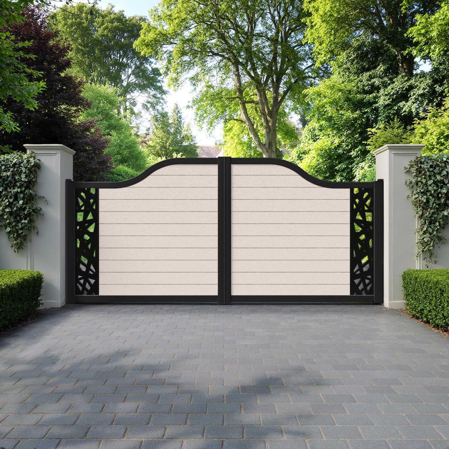 Fusion Prism Curved Top Driveway Gate - Mid Stone - End Screen