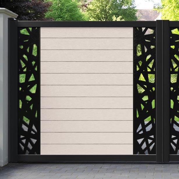 Fusion Prism Straight Top Driveway Gate - Mid Stone - Middle & End Screen