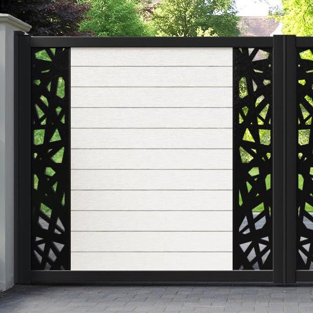 Fusion Prism Straight Top Driveway Gate - Light Stone - Middle & End Screen