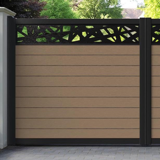 Fusion Prism Straight Top Driveway Gate - Teak - Top Screen