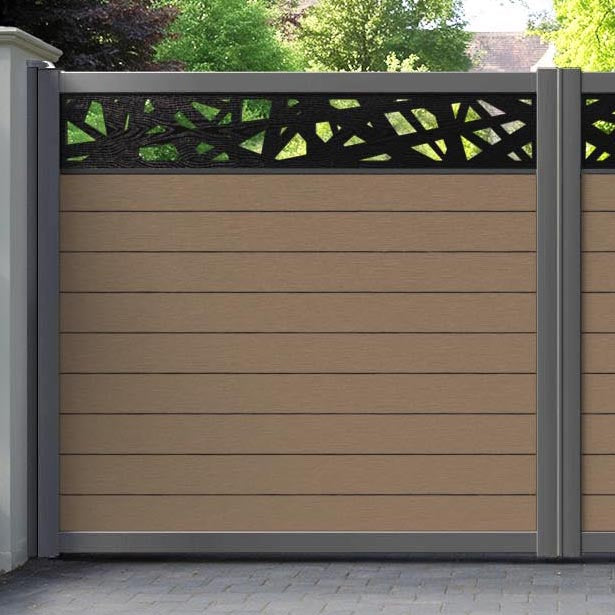 Fusion Prism Straight Top Driveway Gate - Teak - Top Screen