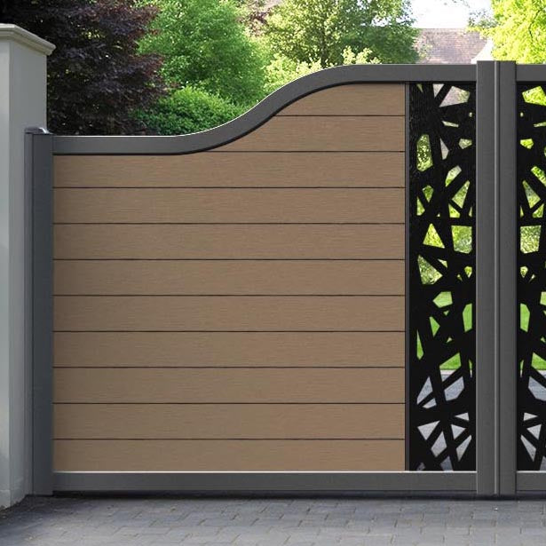 Fusion Prism Curved Top Driveway Gate - Teak - Middle Screen
