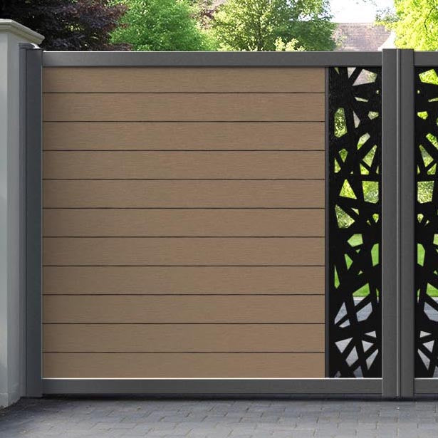 Fusion Prism Straight Top Driveway Gate - Teak - Middle Screen