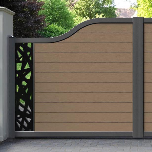 Fusion Prism Curved Top Driveway Gate - Teak - End Screen