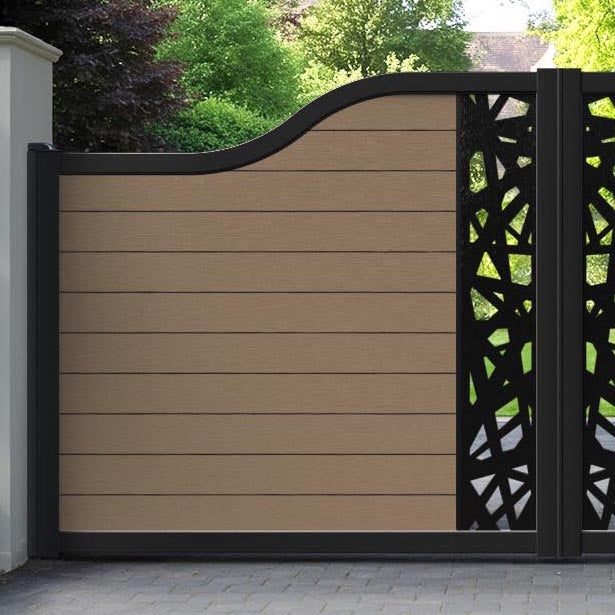 Fusion Prism Curved Top Driveway Gate - Teak - Middle Screen