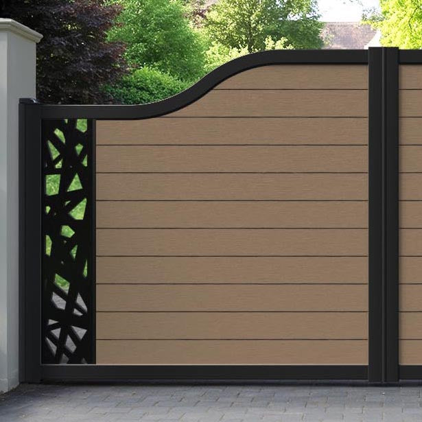 Fusion Prism Curved Top Driveway Gate - Teak - End Screen