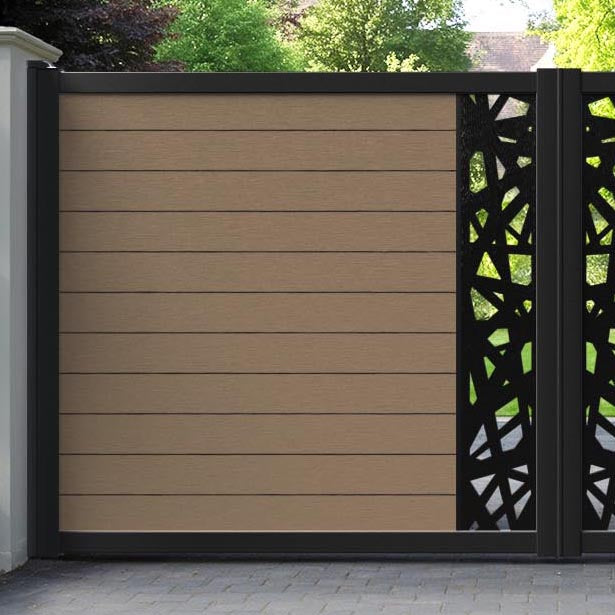 Fusion Prism Straight Top Driveway Gate - Teak - Middle Screen