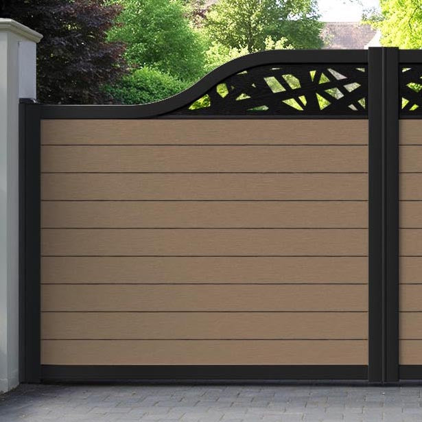 Fusion Prism Curved Top Driveway Gate - Teak - Top Screen