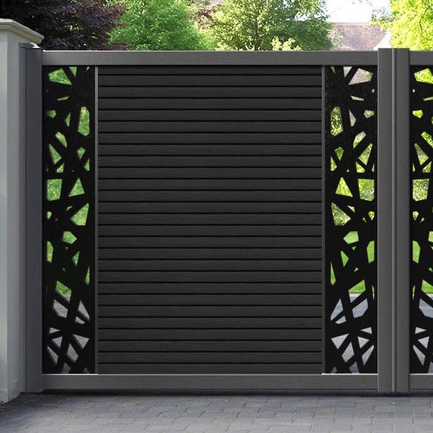 Hudson Prism Straight Top Driveway Gate - Black - Middle & End Screen