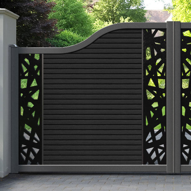 Hudson Prism Curved Top Driveway Gate - Black - Middle & End Screen