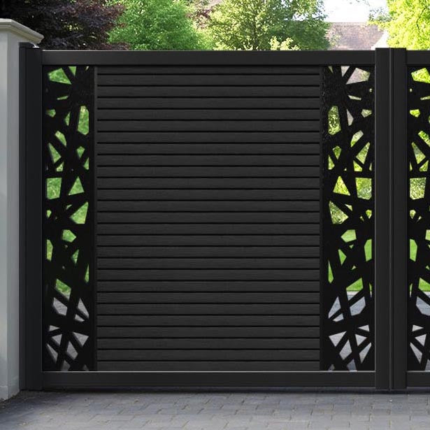Hudson Prism Straight Top Driveway Gate - Black - Middle & End Screen