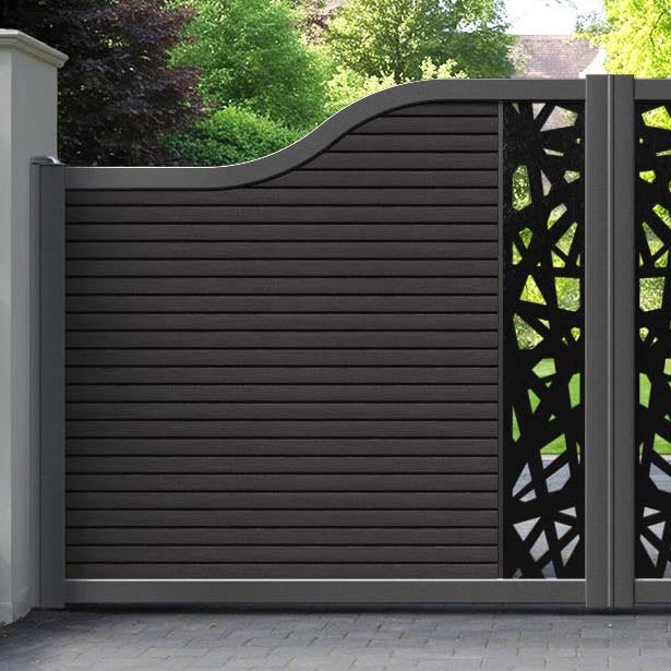 Hudson Prism Curved Top Driveway Gate - Dark Oak - Middle Screen