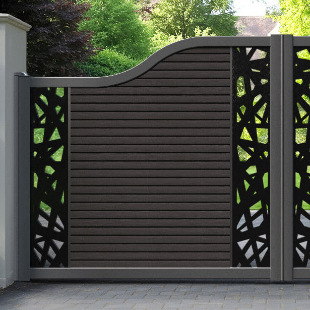 Hudson Prism Curved Top Driveway Gate - Dark Oak - Middle & End Screen