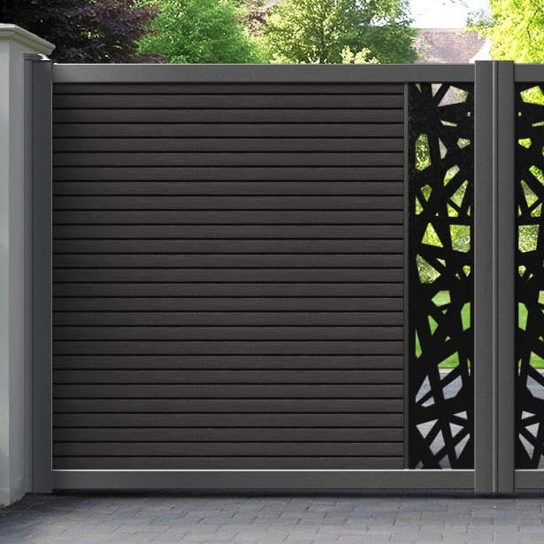Hudson Prism Straight Top Driveway Gate - Dark Oak - Middle Screen