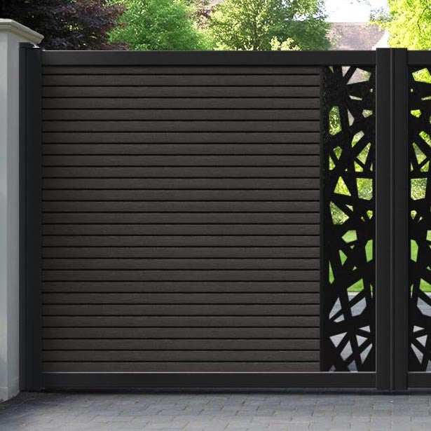 Hudson Prism Straight Top Driveway Gate - Dark Oak - Middle Screen