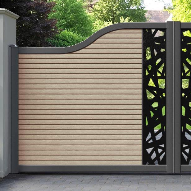 Hudson Prism Curved Top Driveway Gate - Light Oak - Middle Screen