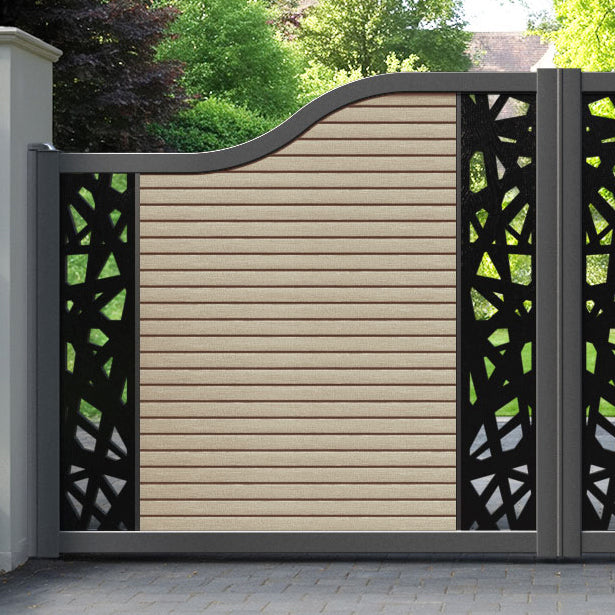 Hudson Prism Curved Top Driveway Gate - Light Oak- Middle & End Screen