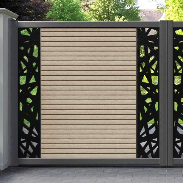Hudson Prism Straight Top Driveway Gate - Light Oak - Middle & End Screen