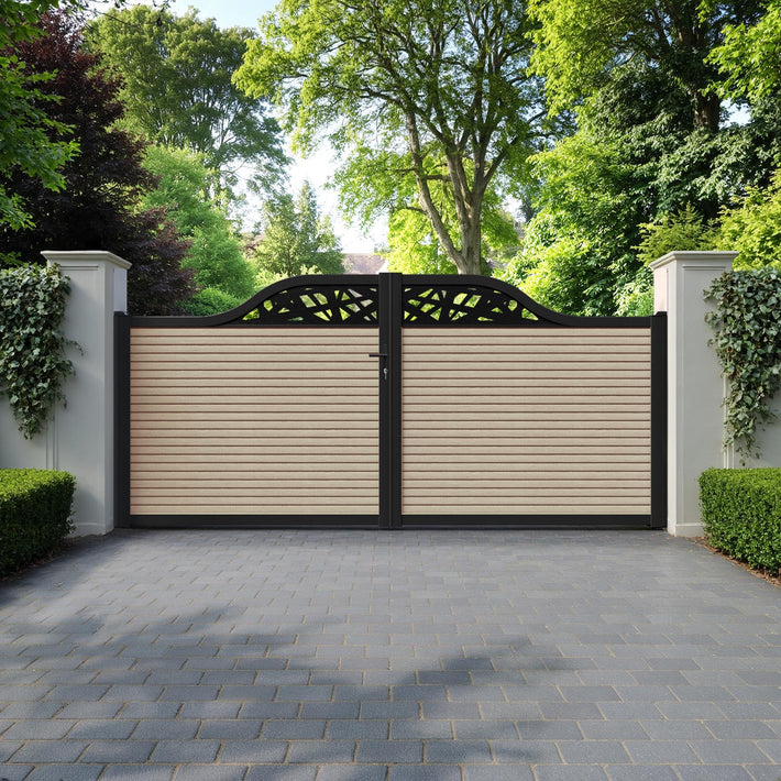 Hudson Prism Curved Top Driveway Gate - Light Oak- Top Screen