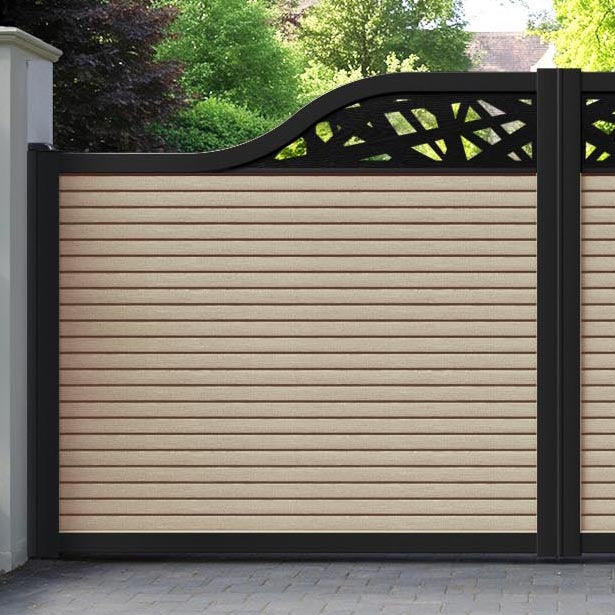 Hudson Prism Curved Top Driveway Gate - Light Oak- Top Screen