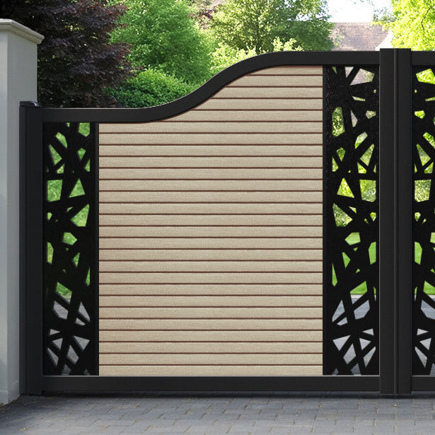 Hudson Prism Curved Top Driveway Gate - Light Oak- Middle & End Screen