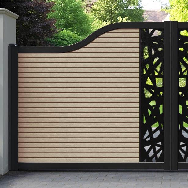 Hudson Prism Curved Top Driveway Gate - Light Oak - Middle Screen