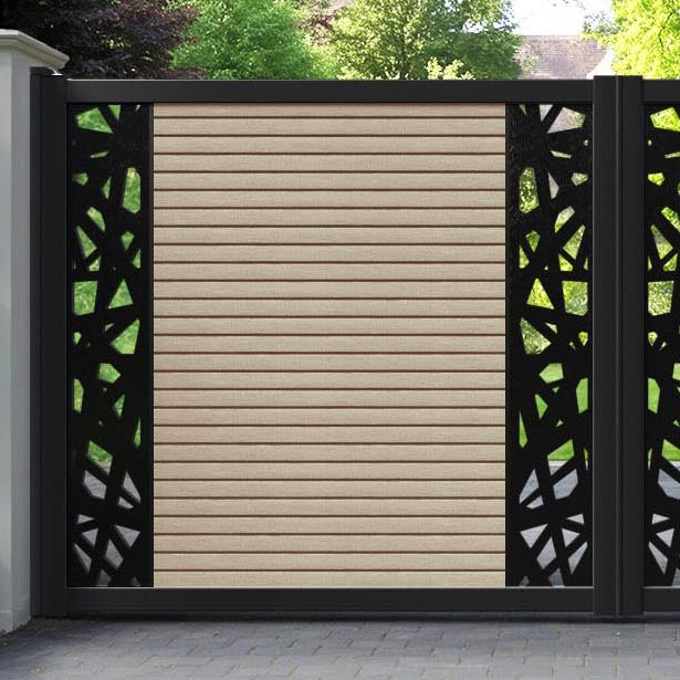 Hudson Prism Straight Top Driveway Gate - Light Oak - Middle & End Screen